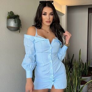 Fashion Nova Sky Blue Striped Mini Dress